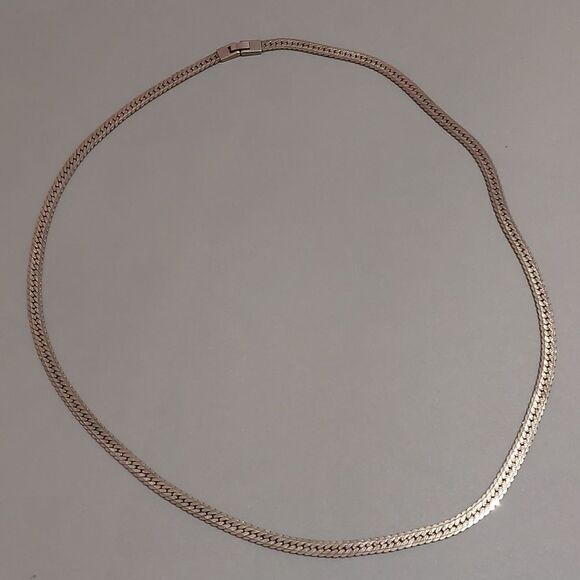 Vintage Other - Vintage Wide Flat Herringbone Chain Silver Tone Necklace Foldover Clasp 29 Long